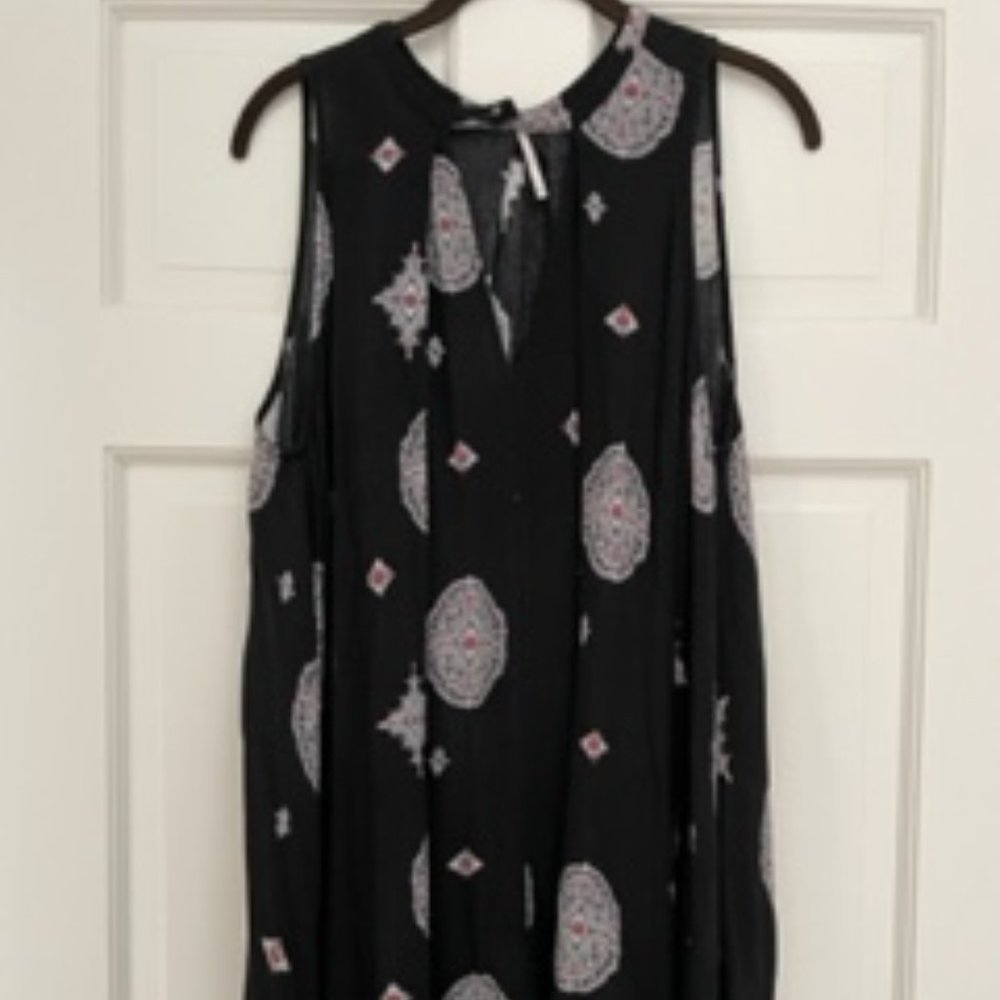 Free People Tunic Top Mini Dress Size XS Black With Medallion Design